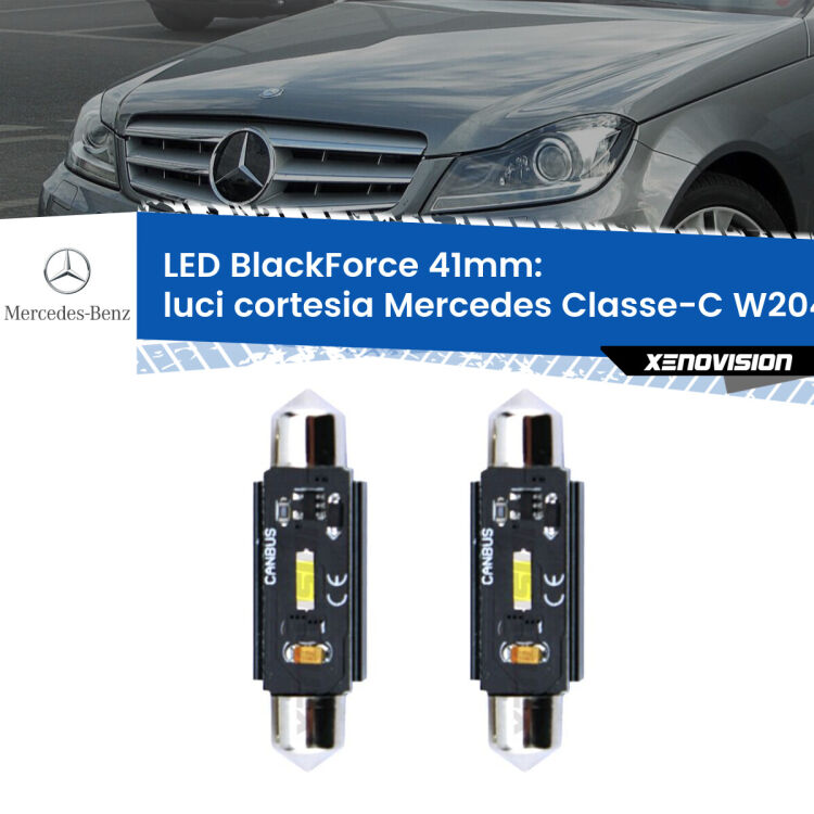 <strong>Luci Cortesia LED per Mercedes Classe-C</strong> W204 posteriori. Coppia lampade <strong>C5W</strong> 41mm modello BlackForce canbus.