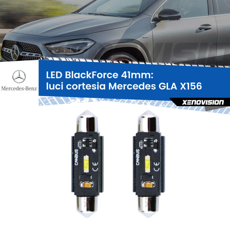 <strong>Luci Cortesia LED per Mercedes GLA</strong> X156 posteriori. Coppia lampade <strong>C5W</strong> 41mm modello BlackForce canbus.