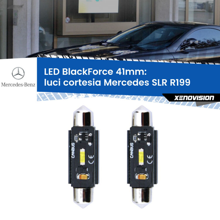 <strong>Luci Cortesia LED per Mercedes SLR</strong> R199 2004 in poi. Coppia lampade <strong>C5W</strong> 41mm modello BlackForce canbus.