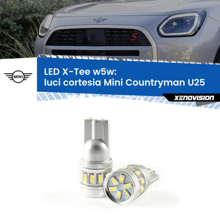 <strong>LED luci cortesia per Mini Countryman</strong> U25 in poi. Lampade <strong>W5W</strong> modello X-Tee Xenovision top di gamma.