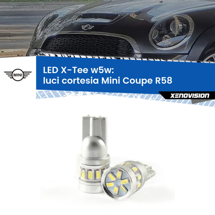 <strong>LED luci cortesia per Mini Coupe</strong> R58 2011 - 2015. Lampade <strong>W5W</strong> modello X-Tee Xenovision top di gamma.