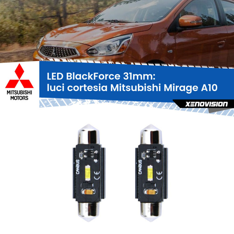 <strong>Luci Cortesia LED per Mitsubishi Mirage</strong> A10 2013 in poi. Coppia lampade <strong>C5W</strong> 31mm modello BlackForce canbus.