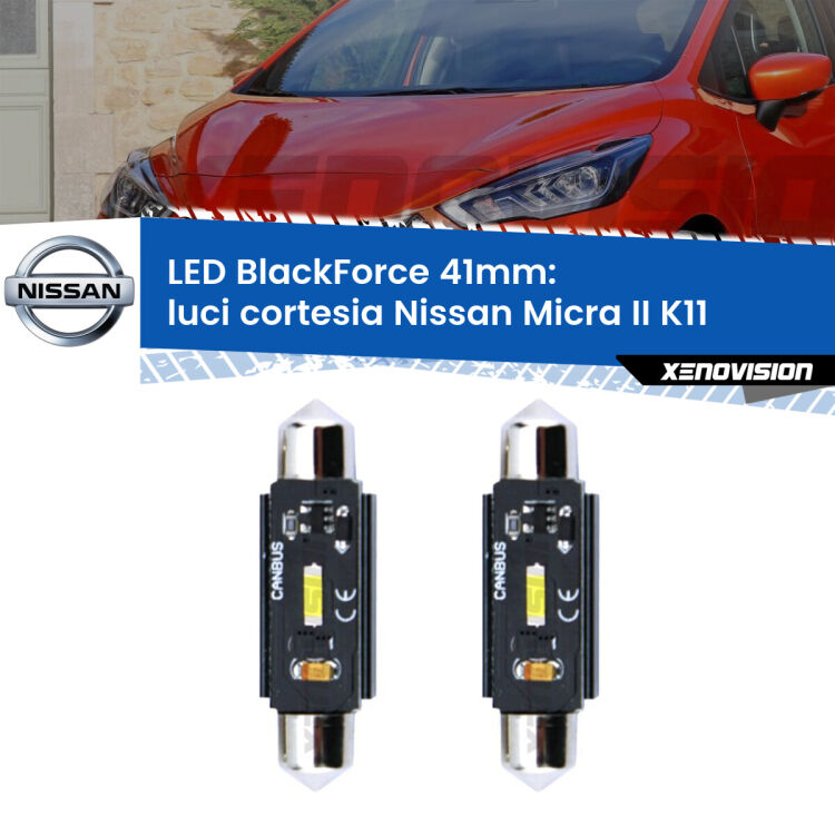 <strong>Luci Cortesia LED per Nissan Micra II</strong> K11 1992 - 2003. Coppia lampade <strong>C5W</strong> 41mm modello BlackForce canbus.