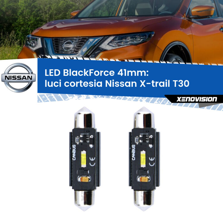 <strong>Luci Cortesia LED per Nissan X-trail</strong> T30 2001 - 2007. Coppia lampade <strong>C5W</strong> 41mm modello BlackForce canbus.