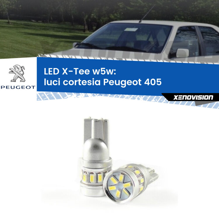 <strong>LED luci cortesia per Peugeot 405</strong>  1987 - 1997. Lampade <strong>W5W</strong> modello X-Tee Xenovision top di gamma.