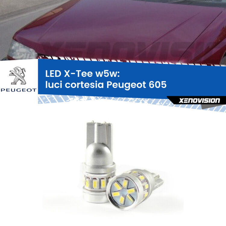 <strong>LED luci cortesia per Peugeot 605</strong>  1989 - 1999. Lampade <strong>W5W</strong> modello X-Tee Xenovision top di gamma.