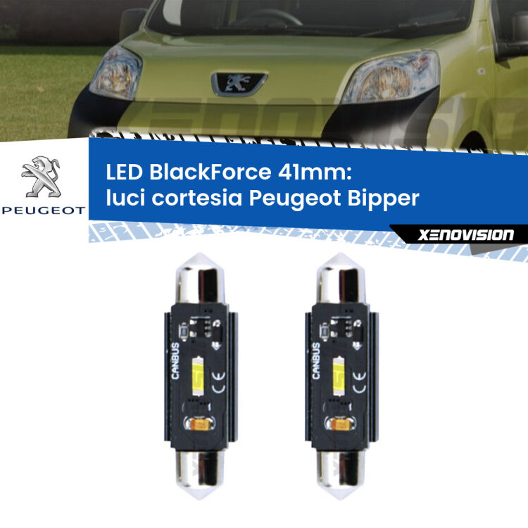 <strong>Luci Cortesia LED per Peugeot Bipper</strong>  2008 in poi. Coppia lampade <strong>C5W</strong> 41mm modello BlackForce canbus.