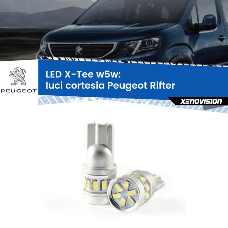 <strong>LED luci cortesia per Peugeot Rifter</strong>  2018 in poi. Lampade <strong>W5W</strong> modello X-Tee Xenovision top di gamma.