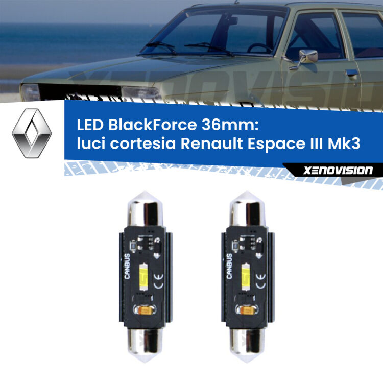 <strong>Luci Cortesia LED per Renault Espace III</strong> Mk3 1996 - 2002. Coppia lampade <strong>C5W</strong> 36mm modello BlackForce canbus.