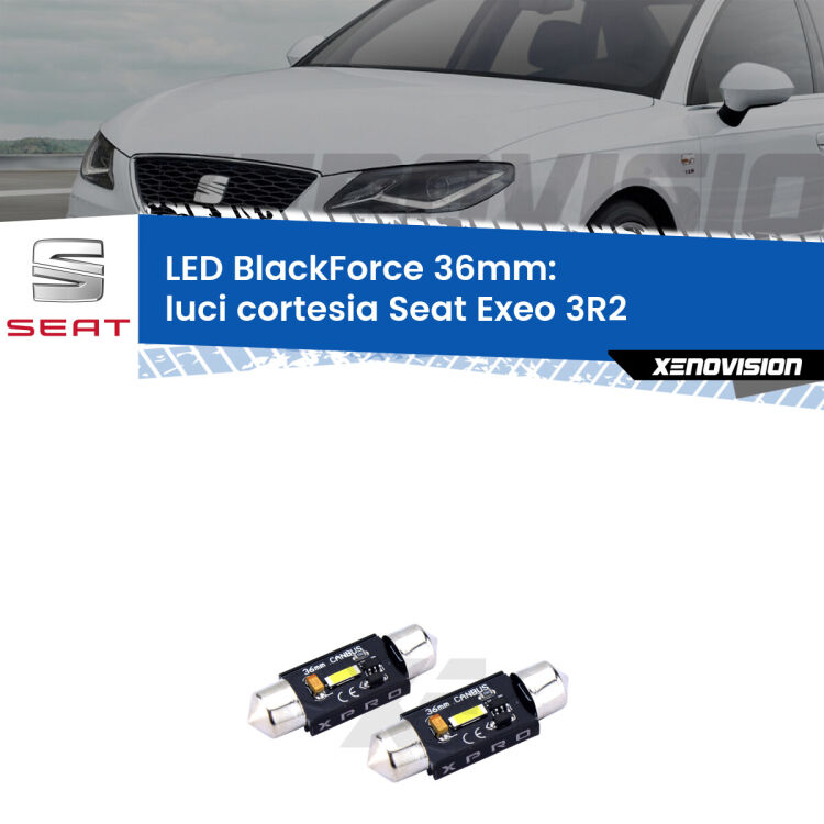 <strong>LED luci cortesia 36mm per Seat Exeo</strong> 3R2 posteriori. Coppia lampadine <strong>C5W</strong>modello BlackForce Xenovision.