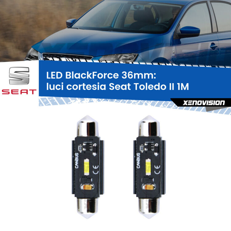 <strong>Luci Cortesia LED per Seat Toledo II</strong> 1M 1998 - 2006. Coppia lampade <strong>C5W</strong> 36mm modello BlackForce canbus.