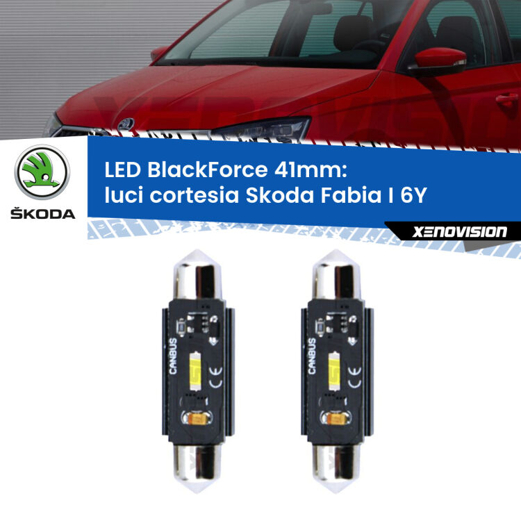 <strong>Luci Cortesia LED per Skoda Fabia I</strong> 6Y 1999 - 2006. Coppia lampade <strong>C5W</strong> 41mm modello BlackForce canbus.