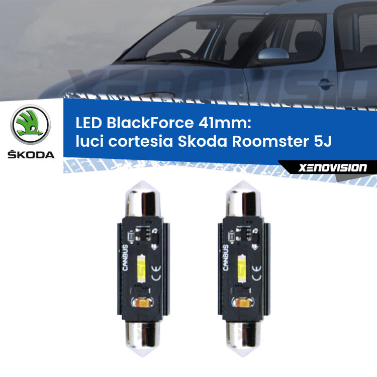 <strong>Luci Cortesia LED per Skoda Roomster</strong> 5J 2006 - 2015. Coppia lampade <strong>C5W</strong> 41mm modello BlackForce canbus.