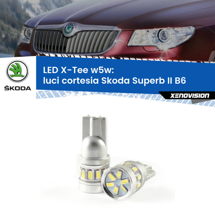 <strong>LED luci cortesia per Skoda Superb II</strong> B6 2008 - 2015. Lampade <strong>W5W</strong> modello X-Tee Xenovision top di gamma.