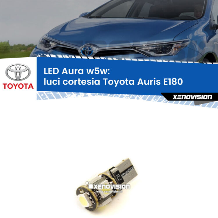 <strong>LED luci cortesia w5w per Toyota Auris</strong> E180 anteriori. Una lampadina <strong>w5w</strong> canbus luce bianca 6000k modello Aura Xenovision.