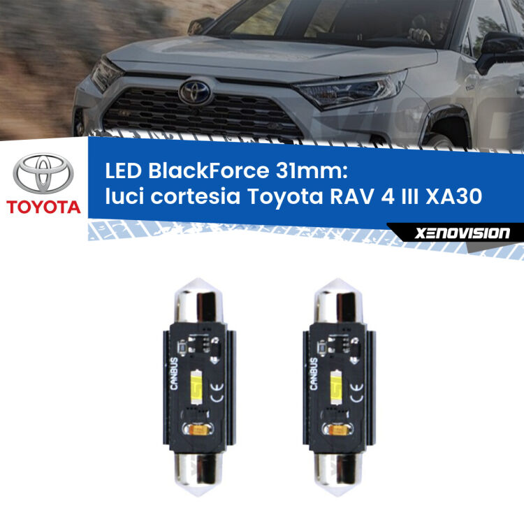 <strong>Luci Cortesia LED per Toyota RAV 4 III</strong> XA30 posteriori. Coppia lampade <strong>C5W</strong> 31mm modello BlackForce canbus.