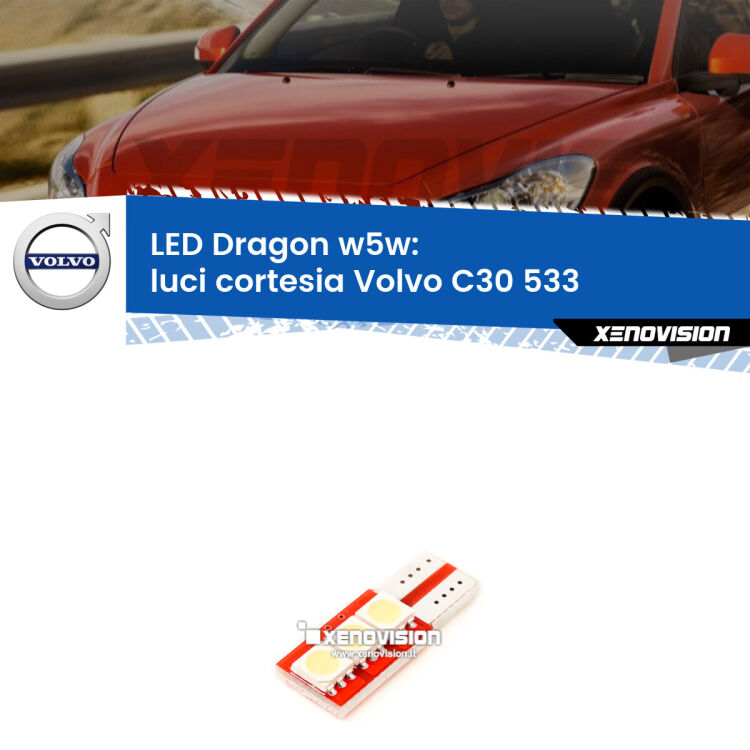 FINE SERIE: NO GARANZIA <strong>LED luci cortesia per Volvo C30</strong> 533 2006 - 2013. Lampade <strong>W5W</strong> a illuminazione laterale modello Dragon Xenovision.