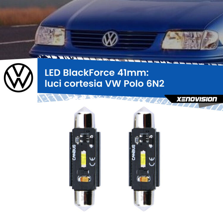 <strong>Luci Cortesia LED per VW Polo</strong> 6N2 1999 - 2001. Coppia lampade <strong>C5W</strong> 41mm modello BlackForce canbus.