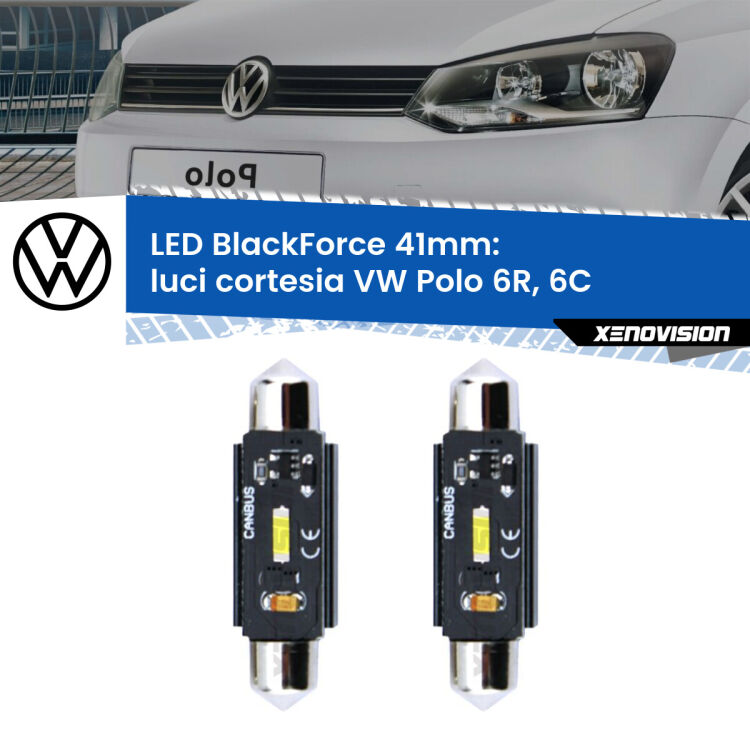 <strong>Luci Cortesia LED per VW Polo</strong> 6R, 6C anteriori. Coppia lampade <strong>C5W</strong> 41mm modello BlackForce canbus.