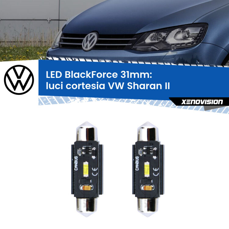 <strong>Luci Cortesia LED per VW Sharan</strong> II 2010 - 2019. Coppia lampade <strong>C5W</strong> 31mm modello BlackForce canbus.