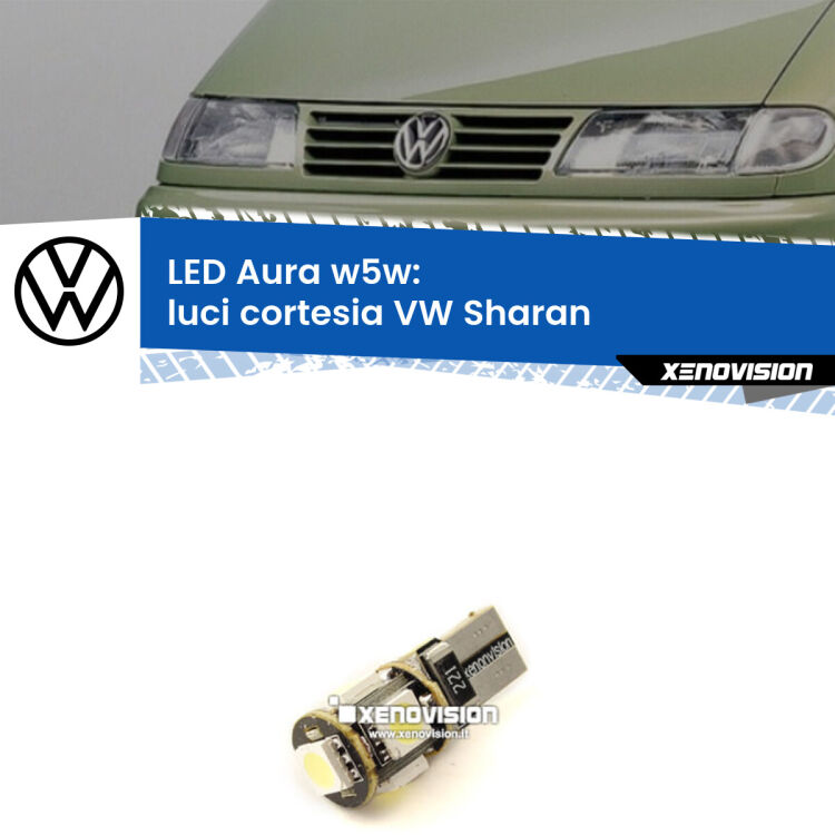 <strong>LED luci cortesia w5w per VW Sharan</strong>  posteriori. Una lampadina <strong>w5w</strong> canbus luce bianca 6000k modello Aura Xenovision.