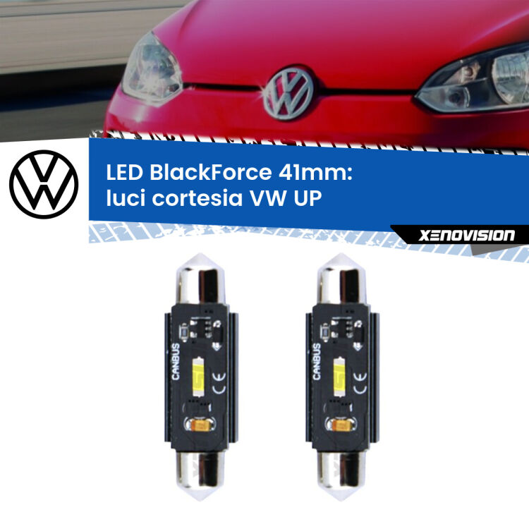 <strong>Luci Cortesia LED per VW UP</strong>  senza tettuccio. Coppia lampade <strong>C5W</strong> 41mm modello BlackForce canbus.