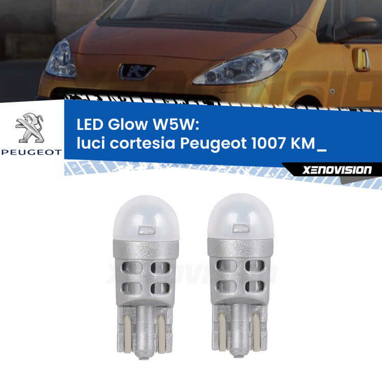 <strong>Luci Cortesia LED luce calda per Peugeot 1007</strong> KM_ 2005 - 2009. Coppia lampade <strong>W5W</strong> modello Glow di Xenovision.