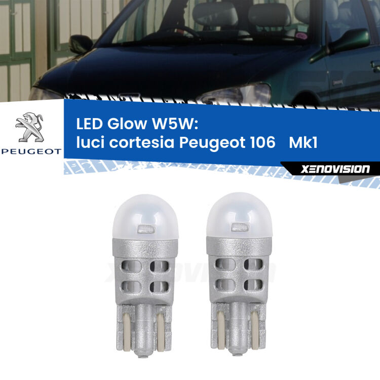 <strong>Luci Cortesia LED luce calda per Peugeot 106  </strong> Mk1 1991 - 1996. Coppia lampade <strong>W5W</strong> modello Glow di Xenovision.