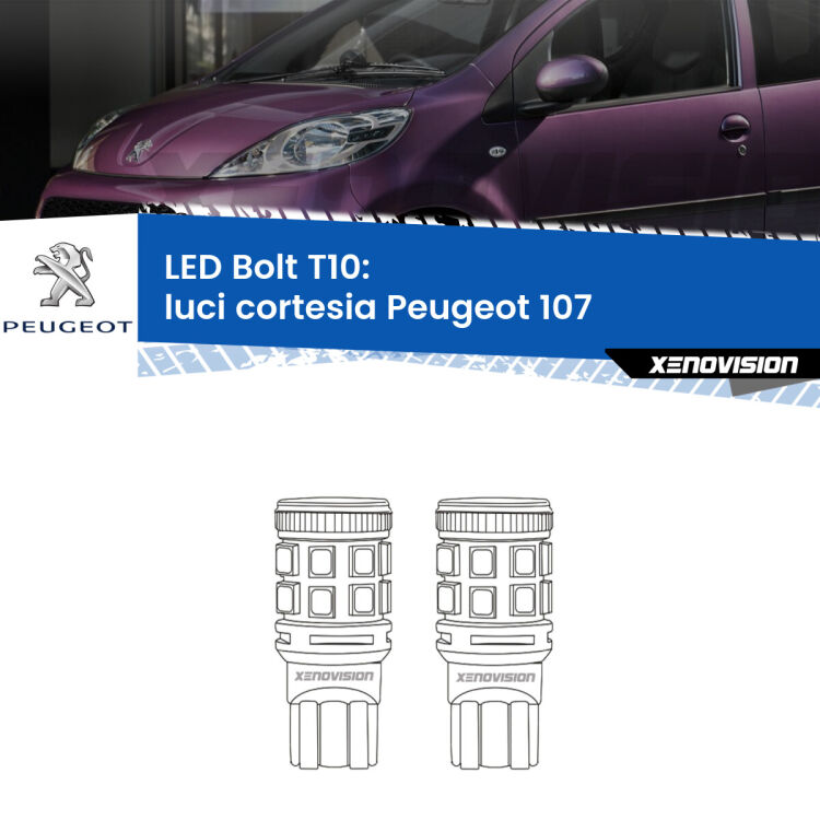 <strong>Luci Cortesia LED per Peugeot 107</strong>  2005 - 2014. Coppia lampade <strong>T10</strong> modello Bolt canbus.