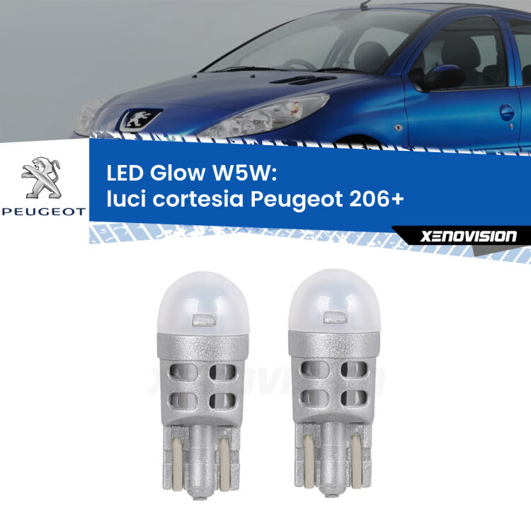 <strong>Luci Cortesia LED luce calda per Peugeot 206+</strong>  2009 - 2013. Coppia lampade <strong>W5W</strong> modello Glow di Xenovision.