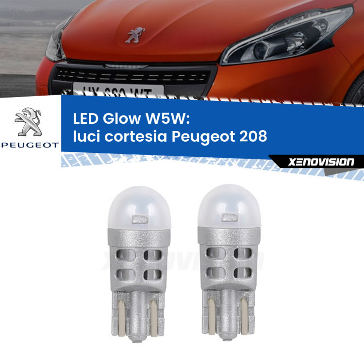 <strong>Luci Cortesia LED luce calda per Peugeot 208</strong>  2012 - 2018. Coppia lampade <strong>W5W</strong> modello Glow di Xenovision.