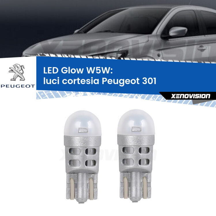 <strong>Luci Cortesia LED luce calda per Peugeot 301</strong>  2012 - 2017. Coppia lampade <strong>W5W</strong> modello Glow di Xenovision.