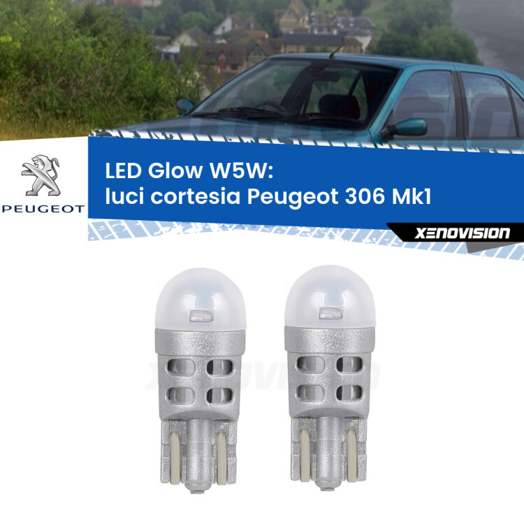 <strong>Luci Cortesia LED luce calda per Peugeot 306</strong> Mk1 1993 - 2001. Coppia lampade <strong>W5W</strong> modello Glow di Xenovision.