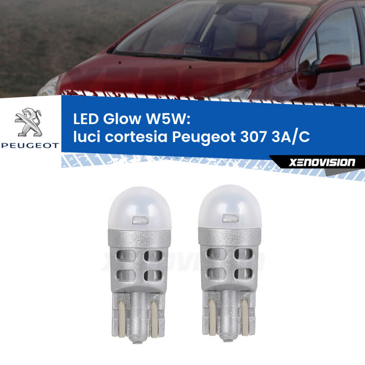 <strong>Luci Cortesia LED luce calda per Peugeot 307</strong> 3A/C 2000 - 2009. Coppia lampade <strong>W5W</strong> modello Glow di Xenovision.