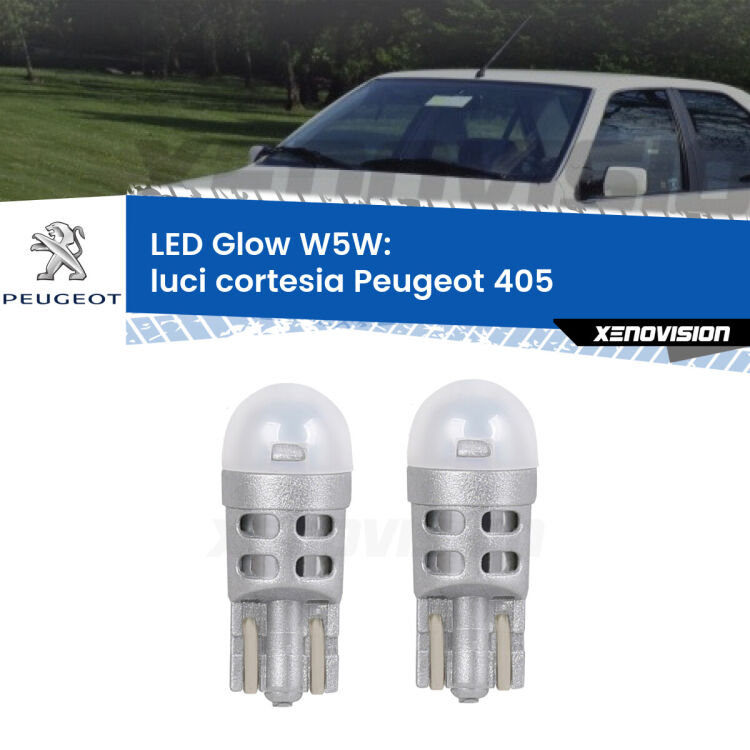 <strong>Luci Cortesia LED luce calda per Peugeot 405</strong>  1987 - 1997. Coppia lampade <strong>W5W</strong> modello Glow di Xenovision.