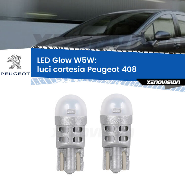 <strong>Luci Cortesia LED luce calda per Peugeot 408</strong>  2010 in poi. Coppia lampade <strong>W5W</strong> modello Glow di Xenovision.