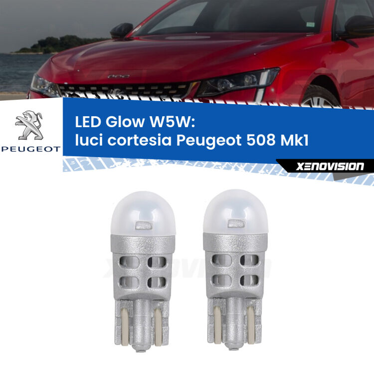 <strong>Luci Cortesia LED luce calda per Peugeot 508</strong> Mk1 2010 - 2017. Coppia lampade <strong>W5W</strong> modello Glow di Xenovision.