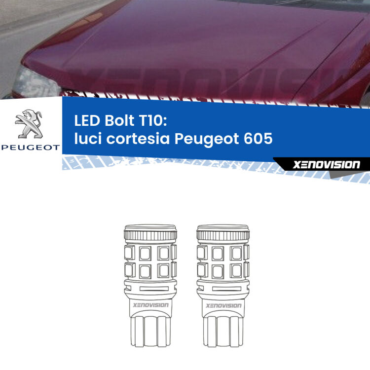 <strong>Luci Cortesia LED per Peugeot 605</strong>  1989 - 1999. Coppia lampade <strong>T10</strong> modello Bolt canbus.