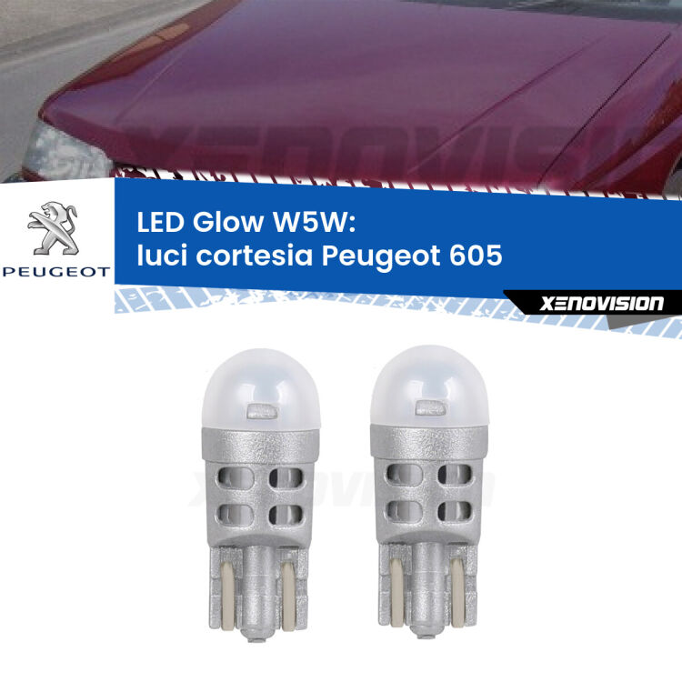 <strong>Luci Cortesia LED luce calda per Peugeot 605</strong>  1989 - 1999. Coppia lampade <strong>W5W</strong> modello Glow di Xenovision.