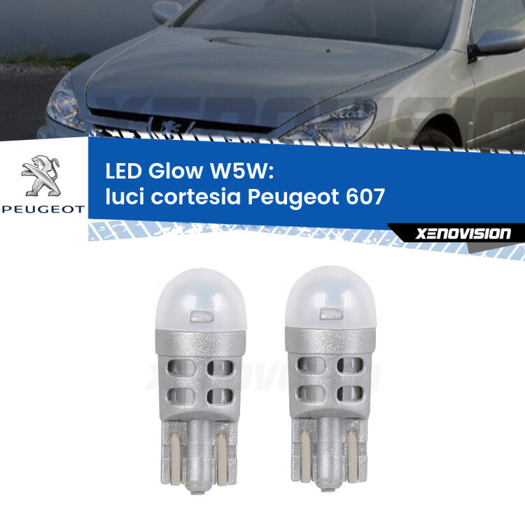 <strong>Luci Cortesia LED luce calda per Peugeot 607</strong>  2000 - 2010. Coppia lampade <strong>W5W</strong> modello Glow di Xenovision.