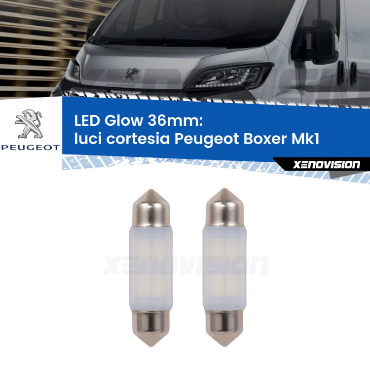 <strong>Luci Cortesia LED luce calda per Peugeot Boxer</strong> Mk1 1994 - 2002. Coppia lampade <strong>C5W</strong> 36mm modello Glow di Xenovision.