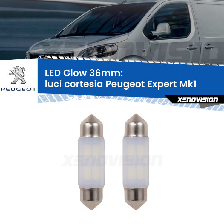 <strong>Luci Cortesia LED luce calda per Peugeot Expert</strong> Mk1 1996 - 2006. Coppia lampade <strong>C5W</strong> 36mm modello Glow di Xenovision.