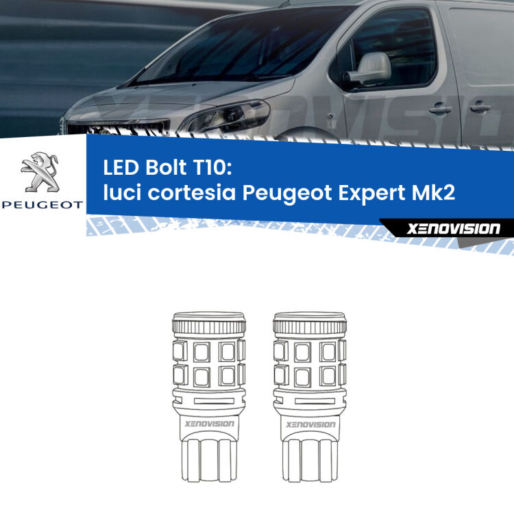 <strong>Luci Cortesia LED per Peugeot Expert</strong> Mk2 2007 - 2015. Coppia lampade <strong>T10</strong> modello Bolt canbus.