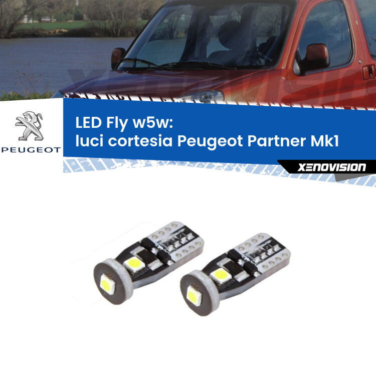 <strong>luci cortesia LED per Peugeot Partner</strong> Mk1 1996 - 2007. Coppia lampadine <strong>w5w</strong> Canbus compatte modello Fly Xenovision.