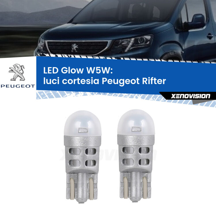 <strong>Luci Cortesia LED luce calda per Peugeot Rifter</strong>  2018 in poi. Coppia lampade <strong>W5W</strong> modello Glow di Xenovision.