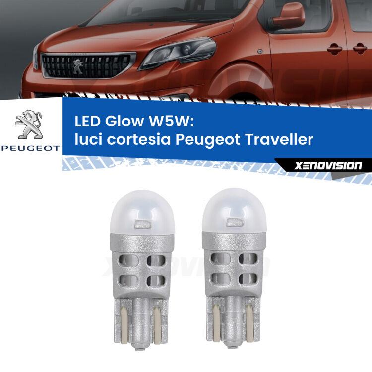 <strong>Luci Cortesia LED luce calda per Peugeot Traveller</strong>  2016 in poi. Coppia lampade <strong>W5W</strong> modello Glow di Xenovision.