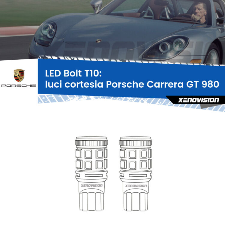 <strong>Luci Cortesia LED per Porsche Carrera GT</strong> 980 2003 - 2006. Coppia lampade <strong>T10</strong> modello Bolt canbus.