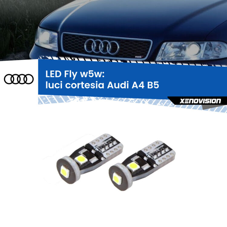 <strong>luci cortesia LED per Audi A4</strong> B5 posteriori. Coppia lampadine <strong>w5w</strong> Canbus compatte modello Fly Xenovision.