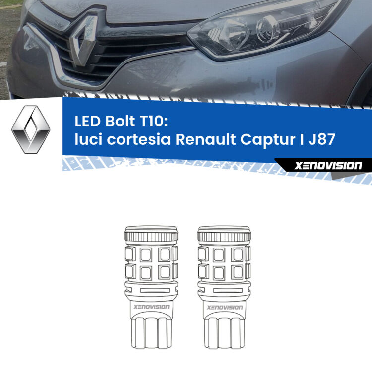 <strong>Luci Cortesia LED per Renault Captur I</strong> J87 2013 - 2015. Coppia lampade <strong>T10</strong> modello Bolt canbus.