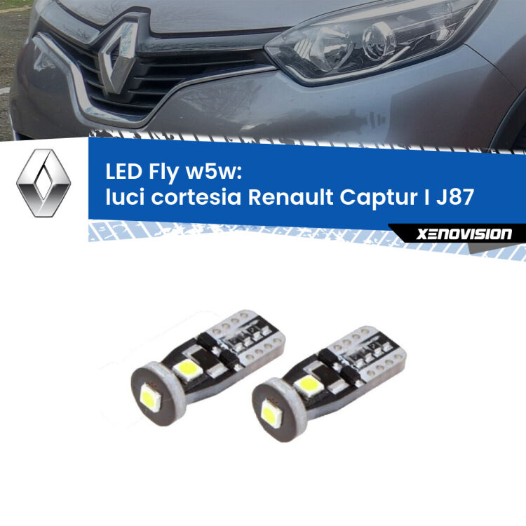 <strong>luci cortesia LED per Renault Captur I</strong> J87 2013 - 2015. Coppia lampadine <strong>w5w</strong> Canbus compatte modello Fly Xenovision.